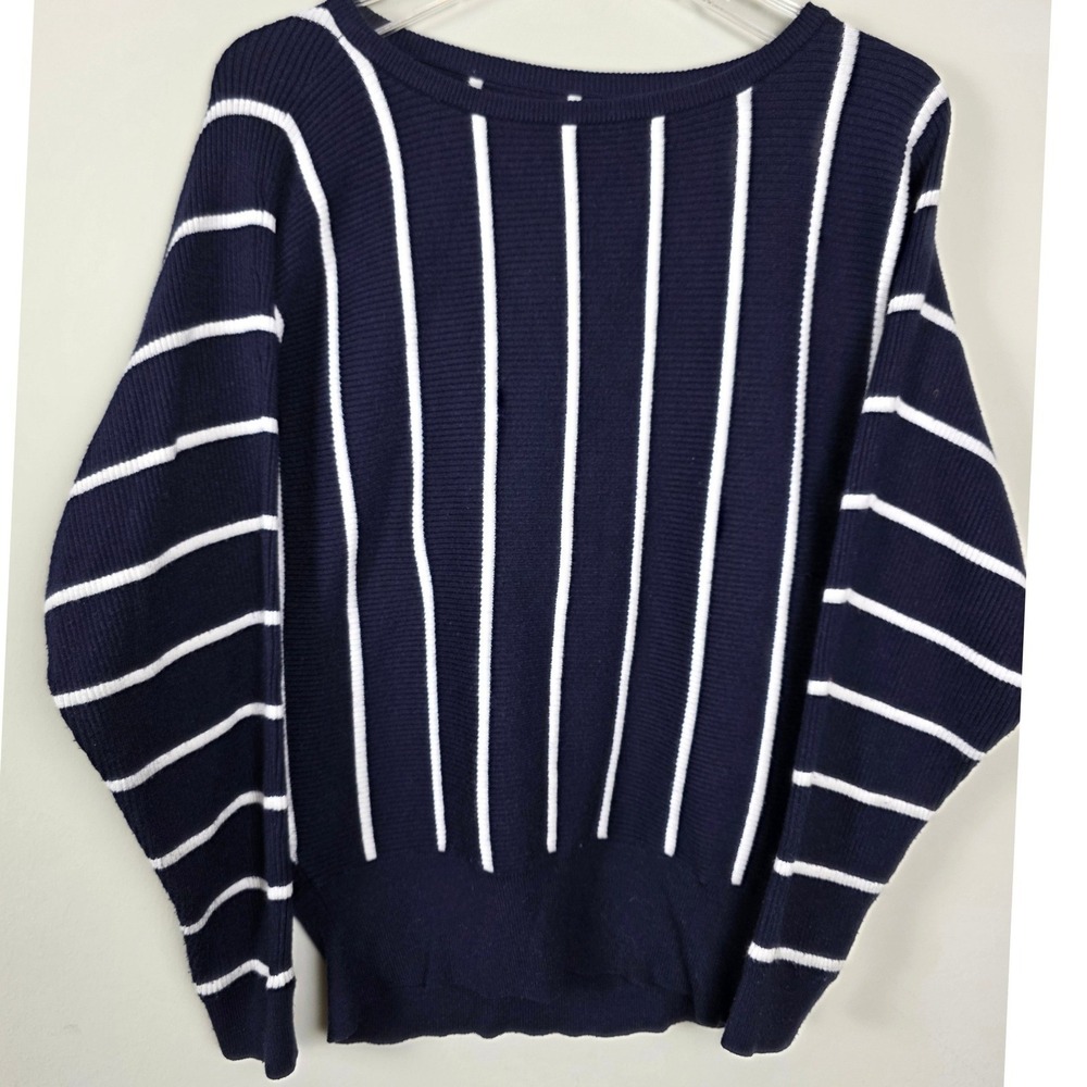 Republic Navy Women M Blue White Stripe‎ Sweater Nautical Coastal Beach
